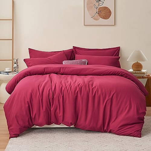 RUIKASI Red Super King Duvet Cover Sets Bedding Set - Red Duvet Set Superking Bed Set with Zip, Soft Brushed Microfibre Super King Size Quilt Cover with 2 Pillowcases