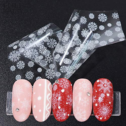 4pcs White Snowflakes Nail Foil Transfer Wraps Set Xmas Flower 3D Designs Christmas Nail Art Sticker Accessory