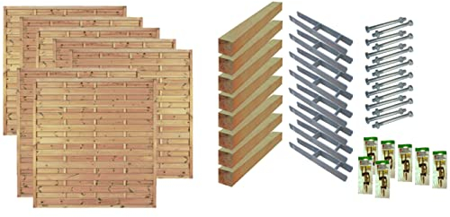 TETZNER & JENTZSCH Zäune Manhatten 5 I Sichtschutz Zaun 180 x 180cm Graugrün I Gartenzaun aus Holz für den Sichtschutz I Zaun mit Lamellenwand I Gartenzaun Komplettset mit Trennwand für den Windschutz