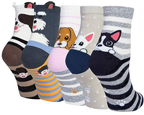 Chalier Cozy 5 Paar Damen Socken Tiere Lustige Bunte Baumwolle mit Süße Katze Socken Geschenk für Damen Einheitsgröße,Weißrosa