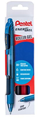 Pentel Energel X BL107 Gel-Tintenroller, einziehbar, mittlere Spitze, 0,7 mm, Schwarz, Rot, Blau und Nachtblau, 4 Stück