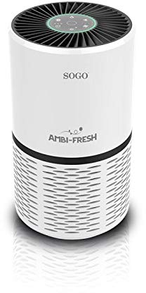 SOGO Purificador de Aire Hogar y Oficina con Filtro HEPA y Carbón Activado, CADR 250 m3/h, hasta 25-30 m2; elimina humo alérgenos polvo y mas, Blanco (SS-21710)