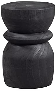 WOOOD Bikkel Hocker Rund - Schwarz gefärbtes Paulownia-Holz Langlebig Sitzhocker Planzentisch Couchtisch 2er Set Beistelltische - ø28x40 cm