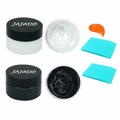 JAJADO 2 Jars Chalk Paint Paste Ink and 2 Pcs Mini Squeegees, Reusable Silk Screen Stencils Paste Transfers Tool for Painting on Wood T-shirt Home Decor Chalkboard Paint Art Supplies Furniture Fabric