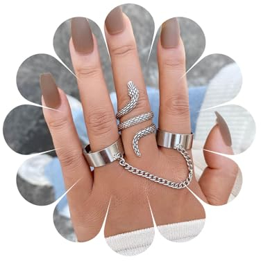 Sttiafay Punk Schlangenringe Mit Kette Offen Manschettenfinger Ring Vintage Silber Zeigefinger Ring Stapelbare Statement Kettenring Hip Hop Schmuck Für Frauen Männer