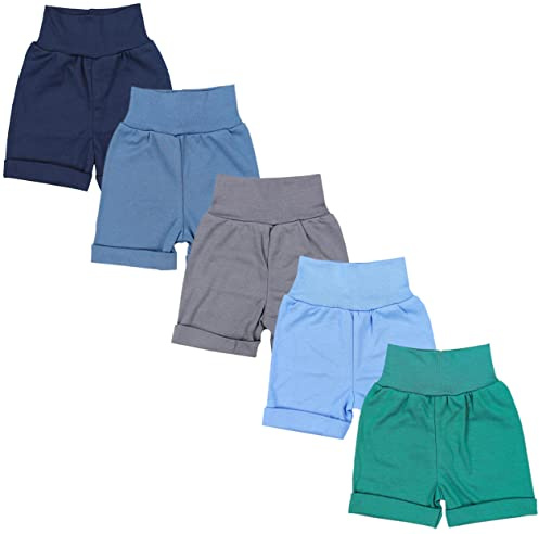 TupTam Unisex Baby Pumphose Sommershorts Baumwolle 5er Pack, Farbe: Gerades Bein/Blau Grau Grün, Größe: 74/80