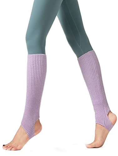 AWOCAN Women Winter Extra Soft Over Knee High Footless Knitted Stirrup Leg Warmers for Yoga Ballet Dance (light purple)