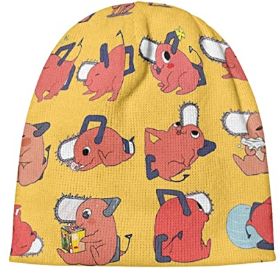 Roffatide Anime Chainsaw Man Beanie Hat Denji Pochita Skull Caps Winter Knit Hat for Boys Girls Embroidered Beanie Cap
