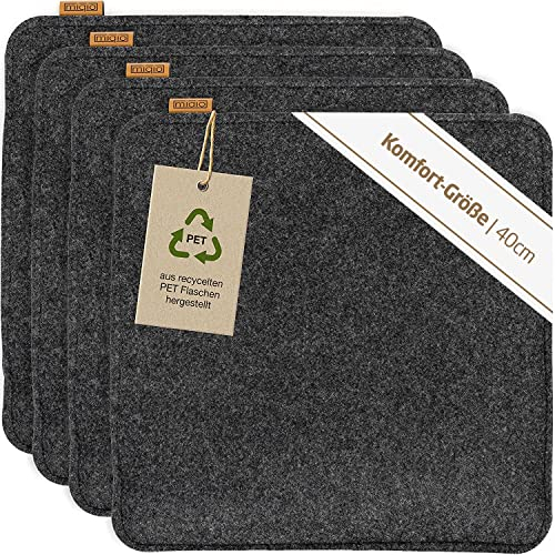 Miqio Design Sitzkissen Rechteckig aus Filz mit Antirutschnoppen | Nachhaltig aus recycelten PET Flaschen | 40x40 cm | 4er-Set | Waschbare Stuhlkissen rutschfest | Sitzauflage für Bank und Stuhl