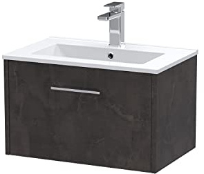 Hudson Reed JNU2622B Juno Wall Hung 1 Drawer Vanity Unit & Minimalist Ceramic Basin, 600mm, Matt Metallic Slate