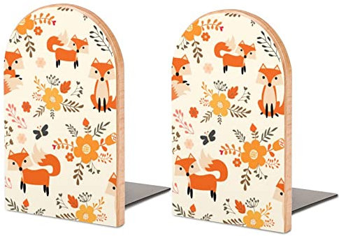 2 pièces Serre-Livres, Renards et Serre-Livres en Bois de Fleurs pour étagères, Serre-Livres antidérapants pour Bureau, Cuisine, Serre-Livres pour Livres de Vacances 12,7 x 7,6 cm