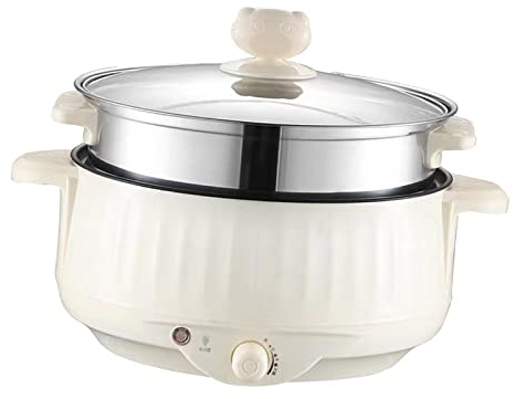 kowaku Mini Hot Pot Ramen Kocher Antihaft Tragbare Elektrische Mehrzweckpfanne für Heimbüro Schlafsaal, Beige mit Dampfgarer