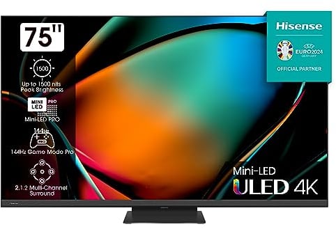 Hisense 75U8KQ Mini-LED VIDAA Smart TV, 75 Pulgadas Televisor, Quantum Dot Colour, 2.1.2 Sonido multicanal, Modo Juego de 144Hz, Dolby Vision IQ & Dolby Atmos (Nuevo 2023)