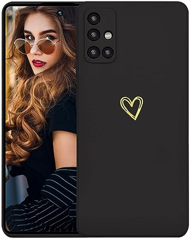 Kaywzo Hülle für Samsung Galaxy A51 4G,Weich TPU Silikon Handyhülle mit Herzmuster,Minimalismus Design,Ultradünn Mädchen Stoßfest Kratzfeste Schutzhülle Case Cover,Schwarz