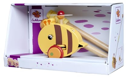 Eichhorn 100006804 - Figura de Abeja Deslizante con ala móvil, Longitud del Mango 50 cm, Ruedas de Silicona silenciosas, de Madera de Haya 100% certificada FSC, a Partir de 1 año