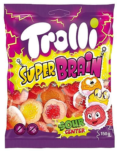 Trolli SuperHirn bonbons gélifiés SuperBrain, sachet 150 g | Gummibärchen en forme de cerveaux fantaisie, présentés dans un paquet individuel consacré à cette variété originale