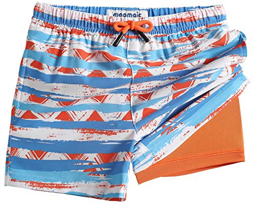 MaaMgic Badehose Jungen Badeshorts Kinder | Schnelltrocknend Schwimmhose Kurz Swim Shorts für Kleine | 2 in 1 Boardshorts mit Kompression Tasche Verstellbare Tunnelzug MEHRWEG,Gestreift,7 Jahre