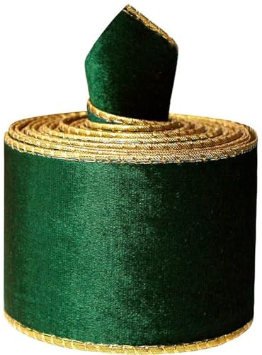 Christmas Velvet Ribbon Wired Edge Trim for Xmas Bow Making Gift Wrapping Party Decoration - Green, 2.5 Inch x 6 Yards