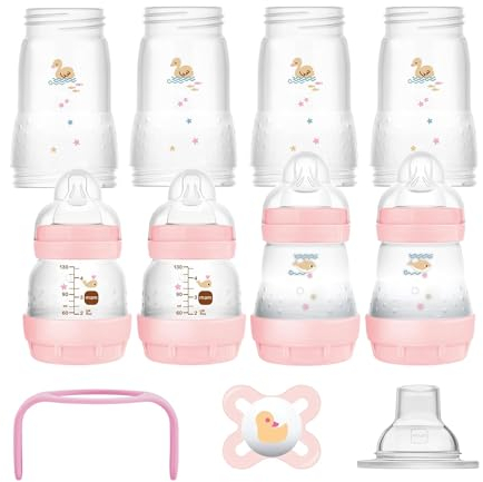 MAM Easy Start Anti-Colic Starter Set, Growing Baby First Equipment with Dummy, Bottles & Handles, Baby Gift Set, from Birth, Pink