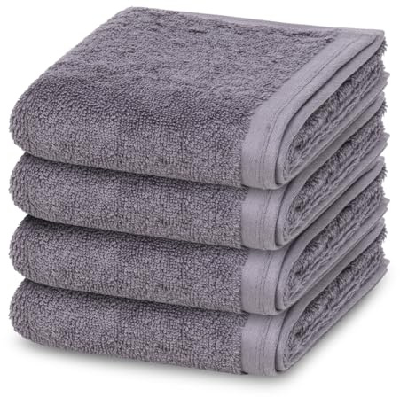 Vossen - 4 teiliges Frottier-Set - Vegan Life (4 X Gästetuch im Set) - 580 g/m2 - Baumwolle - Frottee - saugstark - weich und flauschig - Dunkelgrau