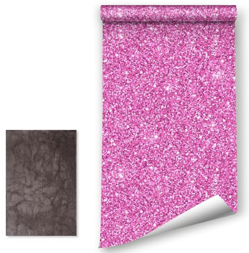 LZH-LP Self Adhesive Wallpaper 41x600CM Rose Sequins Chunky Glitter Wallpaper Peel and Stick Vinyl Paper Sticky Back Removable Wallpaper for Wall Cabinets Decor with Leather Repair Patch
