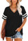 NARRAME Tops para Mujer Camisetas Verano túnica Manga Corta Tops Cuello Pico para Mujer Liso Negro Small S 34-36