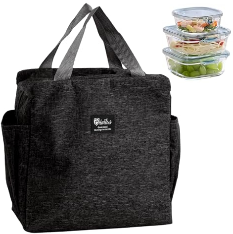 Granvoo Thermotasche mit Folienfutter,Picknicktasche Isoliertasche Thermotasche,Lunchbag Lunch Bag,Mini Lunchtasche Wasserdicht,Kühltasche Picknicktasche,für Büro Reisen Picknick (Schwarz)