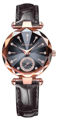 aswan watch Montre Analogique à Quartz pour Femme avec Bracelet en Cuir,Boîtier de 32 mm, 2 Aiguilles,Petite,Verre taillé en Diamant