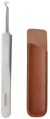UninoCare Strumento per rimuovere le zecche, pinzette per zecche, in acciaio inox, in una custodia in pelle