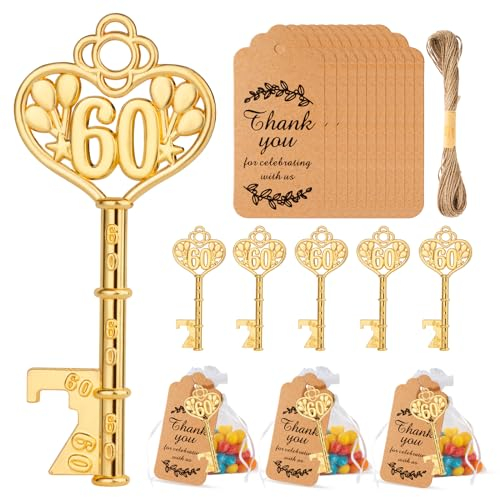 VZCBZC 50Pcs 60 Key Bottle Opener for 60th Birthday Party Favors 60th Wedding Anniversary Souvenirs Gifts for Guests,Party Decorations (60)