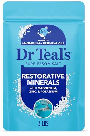 Dr Teal's Epsom Salt Magnesium Soak, Restorative Minerals with Magnesium, Potassium & Zinc, 3 lbs