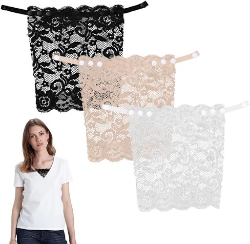3PCS Modesty Panels for Low Cut Tops Mixed Color Lace Insert for Low Cut Dress Privacy Invisible Lace Modesty Panel Vest Women's Camisoles & Vests Clip-On Mock Camisole Bra Insert Overlay for Woman