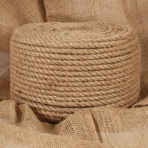 LAPOOH Corde en jute de 25 m de long et 12 mm d'épaisseur, corde en sisal, attache pour plantes, support d'arbre, ficelle de jardin, résistante à la déchirure, corde de chanvre tissée