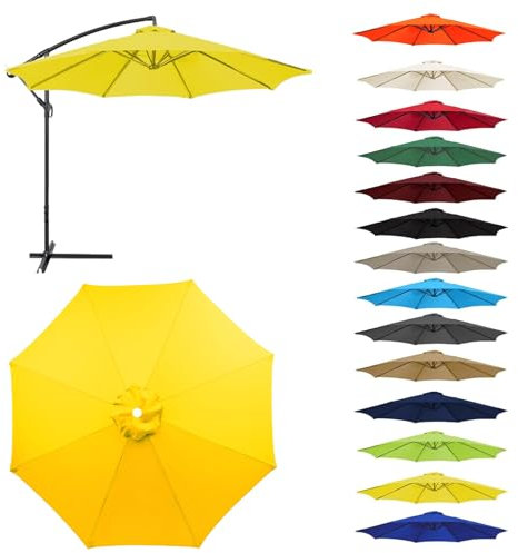 HonunGron Auvent De Remplacement pour Parasol 2,0/2,3/2,5/2,7m/3,0m, 6 Baleines/8 Baleines Toile De Parasol Déporté Remplacement pour Cour,Jardin,Plage, Protection UV 50+ (3.0m-8 Ribs,Jaune)