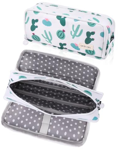 Oyachic Stiftmäppchen Pencil Case Gitter Federmäppchen Große Kapazität Etui Stifte 3 Fach Mäppchen Bleistift Beutel Zipper Schlamperbox Pen Pouch (Plant)