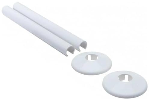 JYTDBCS Pack of 2 Pipes Radiator Pipe Covers Sleeve 15 mm Collar Cut Fit Bathroom Chrome Modern Aesthetics Easy to Clean Home Decoration Home Decor,Radiator Pipe Covers,Pipe Cover White Collar(White)