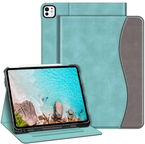 Fintie - Funda tipo libro para iPad Pro de 13 pulgadas (M4) 2024, protectora, con atril, visión multiángulo, con portalápices y bolsillo, apagado y encendido automáticos, turquesa