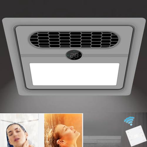 Vcyex extractor with remote control bathroom extractor fan blowing heating 2 gears, ventilation, temperature display, shower extractor fan with light suitable for bathroom toilet 13.8 * 13.8in