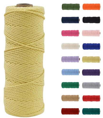 MORAINJAY Makramee Garn 2mm, Makramee Garn Gelb, Makramee Baumwollgarn 2mmx100m, Baumwollkordel Natur, Baumwoll Bastelschnur für Basteln Stricken Boho Deko DIY Handwerk Wandbehang Wohnzimmer Balkon