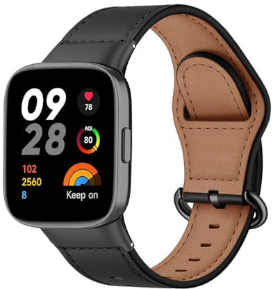 MiRowy Bracelet Montre en Cuir pour Xiaomi Redmi Watch 3, Hommes et Femmes de Cuir Bracelet, Bracelet de Remplacement Bracelet pour Xiaomi Redmi Watch 3, Noir