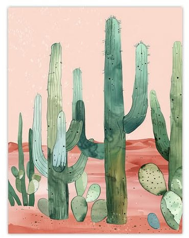 Artery8 Saguaro Cactus Pink Mexican Desert Landscape Living Room Extra Large XL Wall Art Poster Print