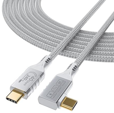 HOTUTUKI Cable Thunderbolt 4 blanco largo, en ángulo recto, cable USB 4 de 90 grados, cable USB C de 240 W, transferencia de datos de 40 gbps, pantalla de 8 K a 60 Hz, compatible con puertos eGPU Hub