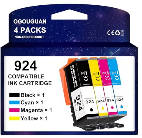 OGOUGUAN 924 Tintenpatrone ohne Chip, kompatibel mit HP 924 für HP OfficeJet Pro 8122e,8132e,8124e,8132e,8135e,8134e,8125e