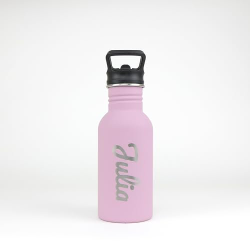 cribstar Personalised Engraved Stainless Steel Water Bottle | Straw Water Bottle | Lightweight | Kids and Toddler Bottle | School Bottle (Vintage Rose)