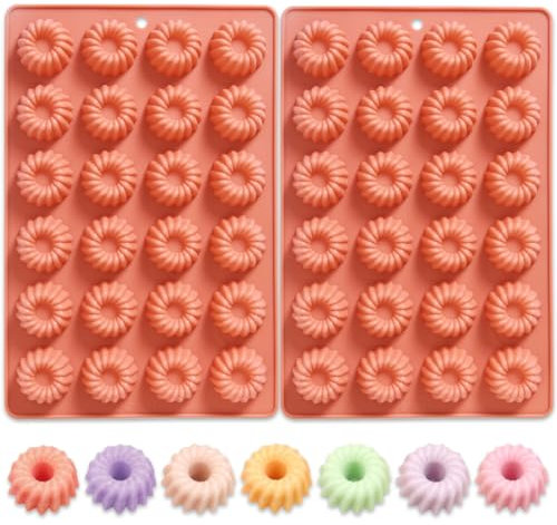 Butabeishy Mini Gugelhupf Silikon-Backform Set, 2 Stück, 24 Mulden pro Form, Backform für Kleine Kuchen, Terracotta-Rosa