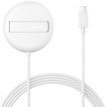 Belkin Magnetic Wireless Charging Pad 15W with Pop-Up Stand - MagSafe-Compatible Certified Qi2 Wireless Charger for iPhone 16, 15, 14, Samsung Galaxy S25, S24 Series, AirPods, & More (No PSU) - White