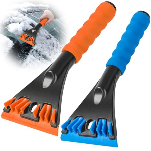 Oziral Eiskratzer Auto 2er Pack - Stabiler Schneeräumer & Scheibenkratzer mit breiter Schabkante - Kratzfester Eisabzieher für Windschutzscheibe, Winter Zubehör (Blau/Orange)