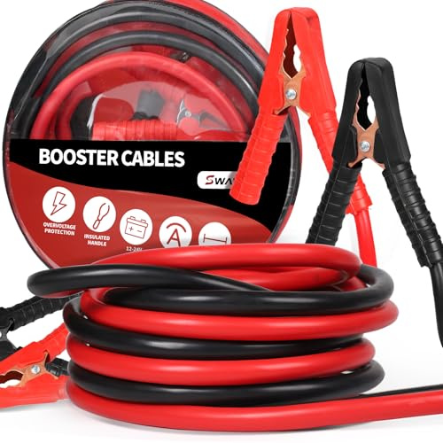 SWAWIS Cavi Batteria Auto 4m 30mm² 1500A 12 V/24 V Cavi di Collegamento | Per Avviamento, Cavi Batteria Auto, Moto, Camper, Camion