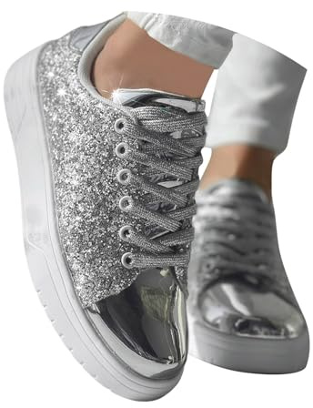 Generisch Elegantes zapatos con cordones con brillo para mujer, cómodas zapatillas de temperamento