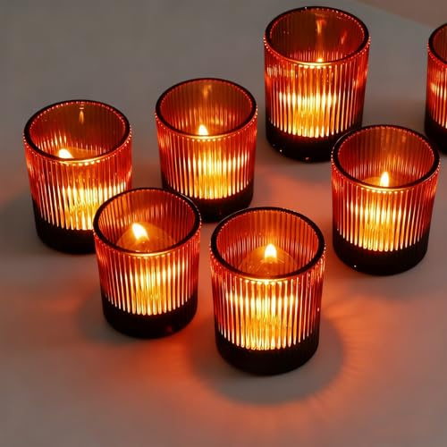 12 Stück Teelichthalter Glas Kerzenhalter, Windlichter Tischdeko 5.5x6.5CM Teelicht Halter Elegante Teelichtgläser für Valentinstags Tischdekoration HomeDeco Party Wedding(Braun)